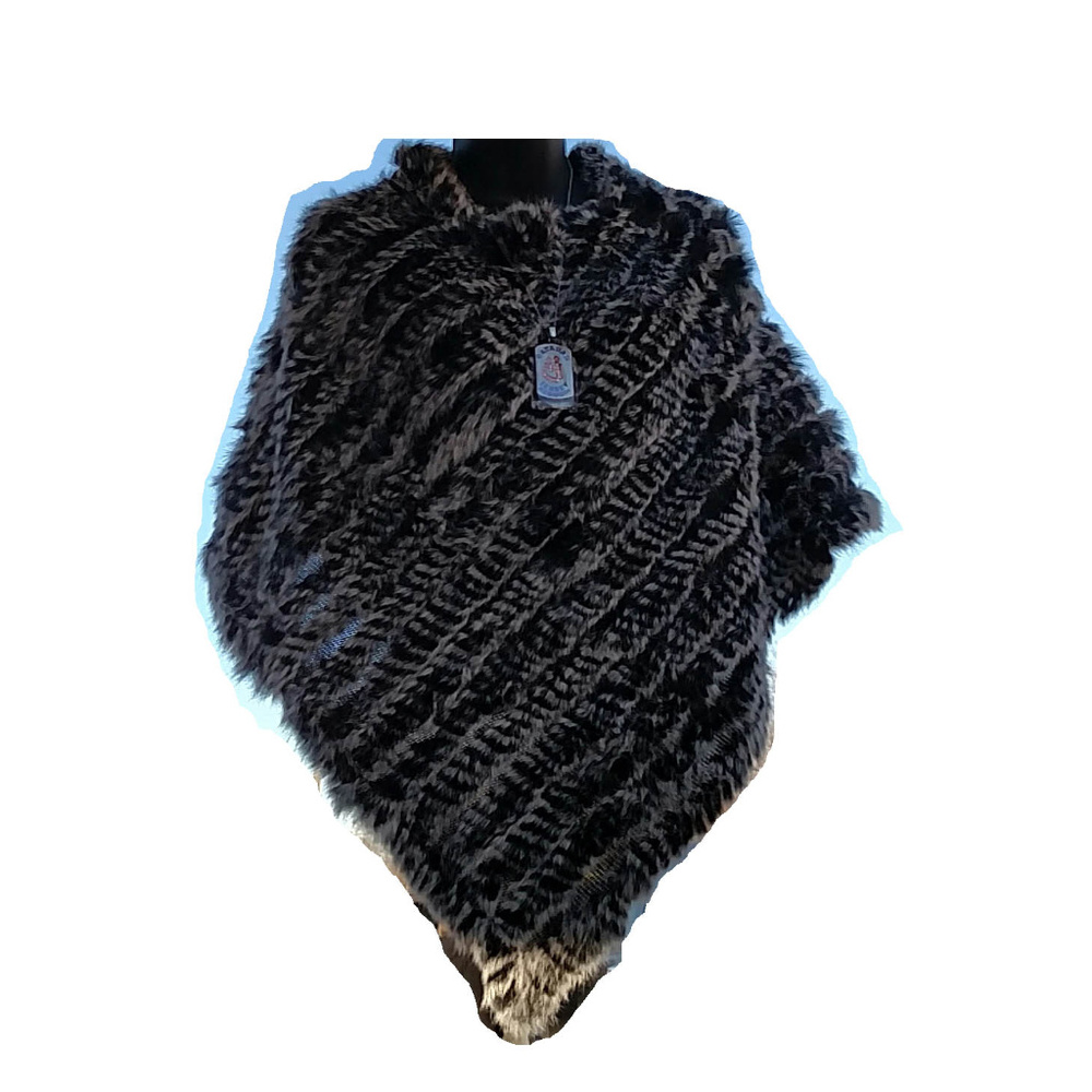 Grey Rabbit Fur Poncho